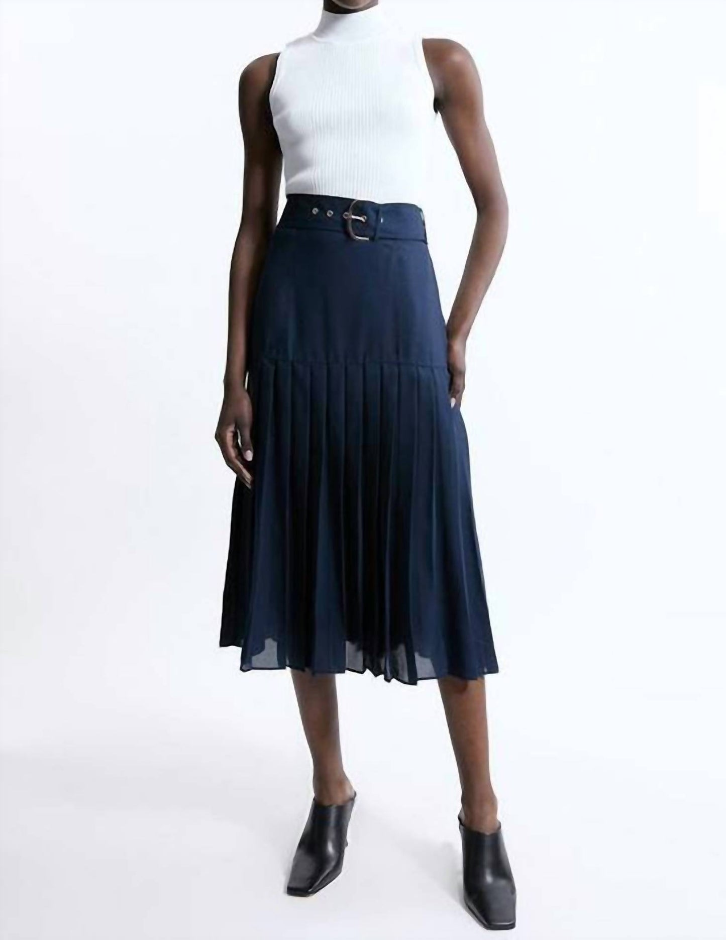 Tall Georgette Asymmetric Pleat Woven Midi Skirt