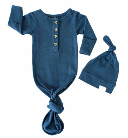Fawn & Foster - Baby Organic Knotted Gown + Top Knot Hat - Rack Hunt