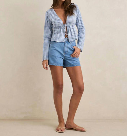 Lola Check Tie Front Long Sleeve Top