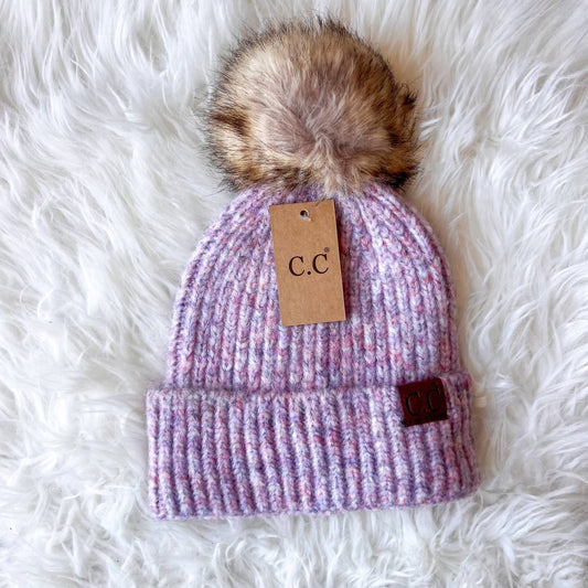 Women's Soft Ribbed Fur Pom Beanie