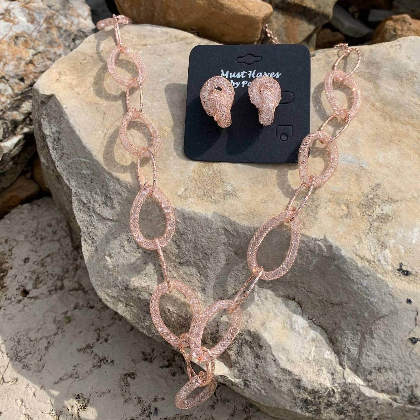 Must Haves by Paula - Chain Link Earrings and Necklace Wedding Jewelry Set - Rack Hunt -