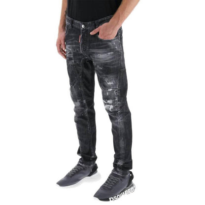 Men’s Sprayed Effect Distressed Skater Jeans