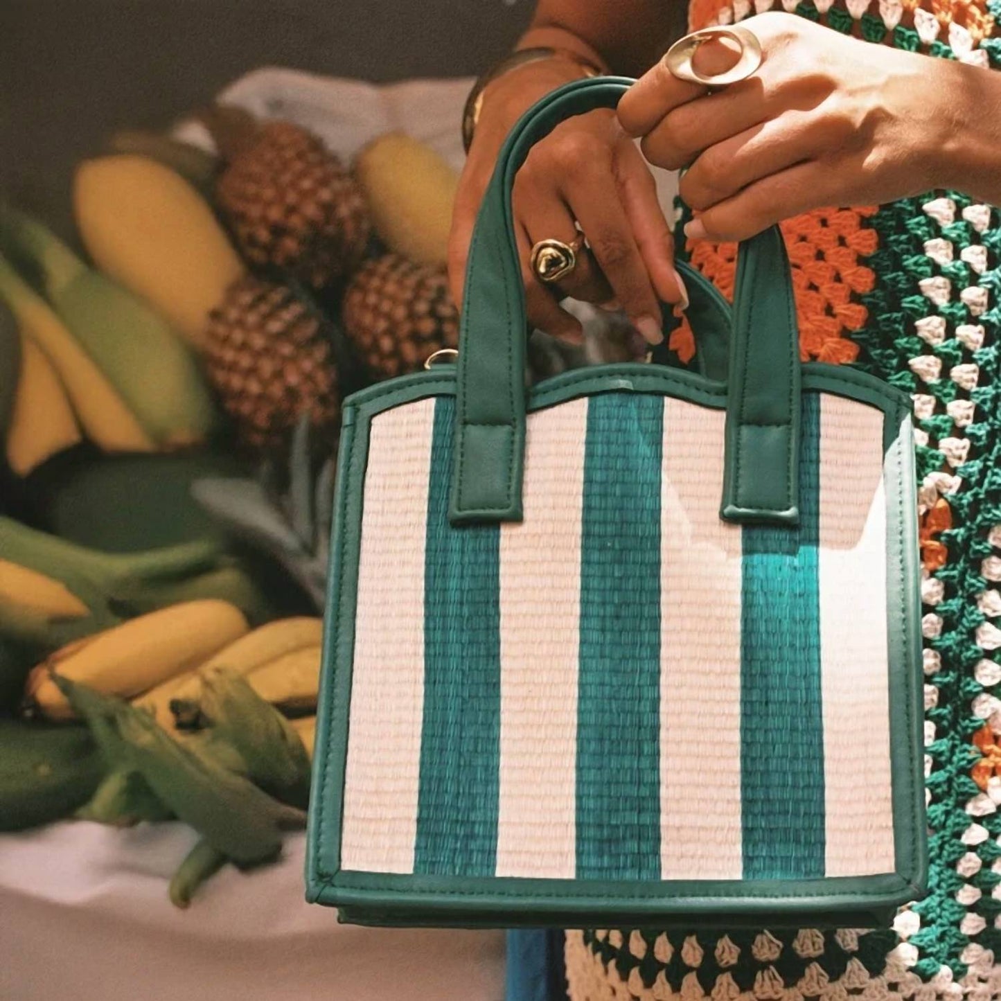Women's Nina Straw & Leather Tote Bag
