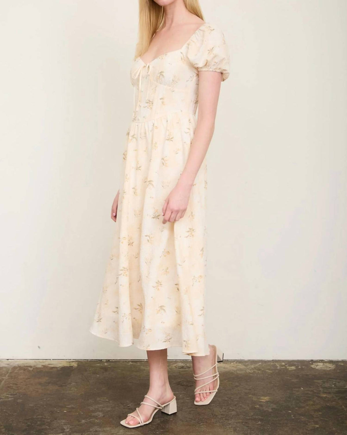 Floral Sweetheart Puff Sleeve Corset Midi Dress