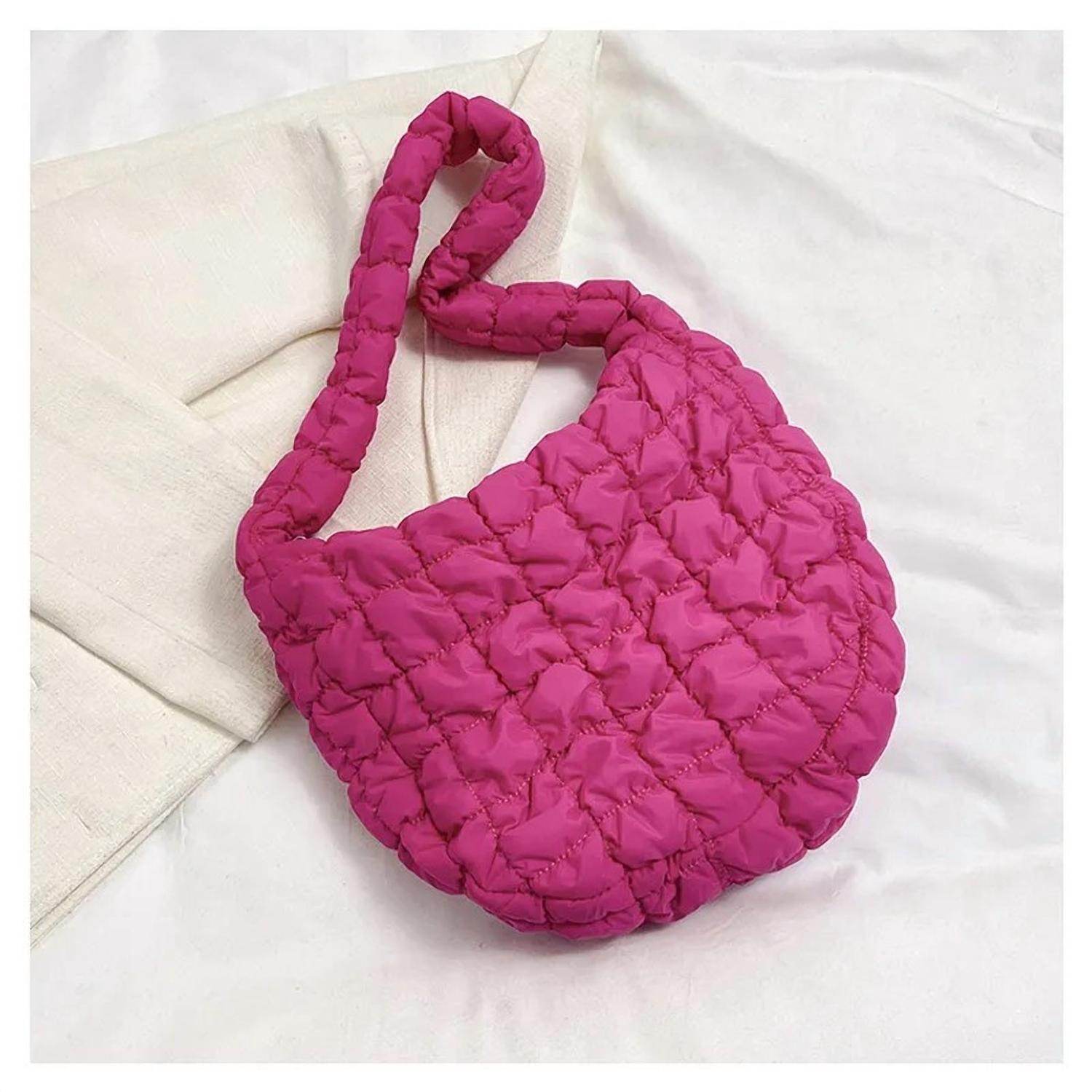Sweet Cherry Sky - Nylon Puffer Solid Color Purse Tote Handbag Slouch Bag - Rack Hunt -
