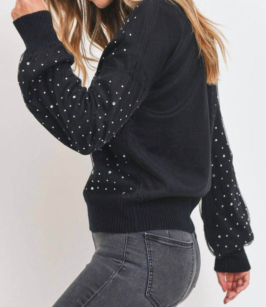 Sweet Rain - Rhinestone Sheer Overlay Sweater - Rack Hunt -