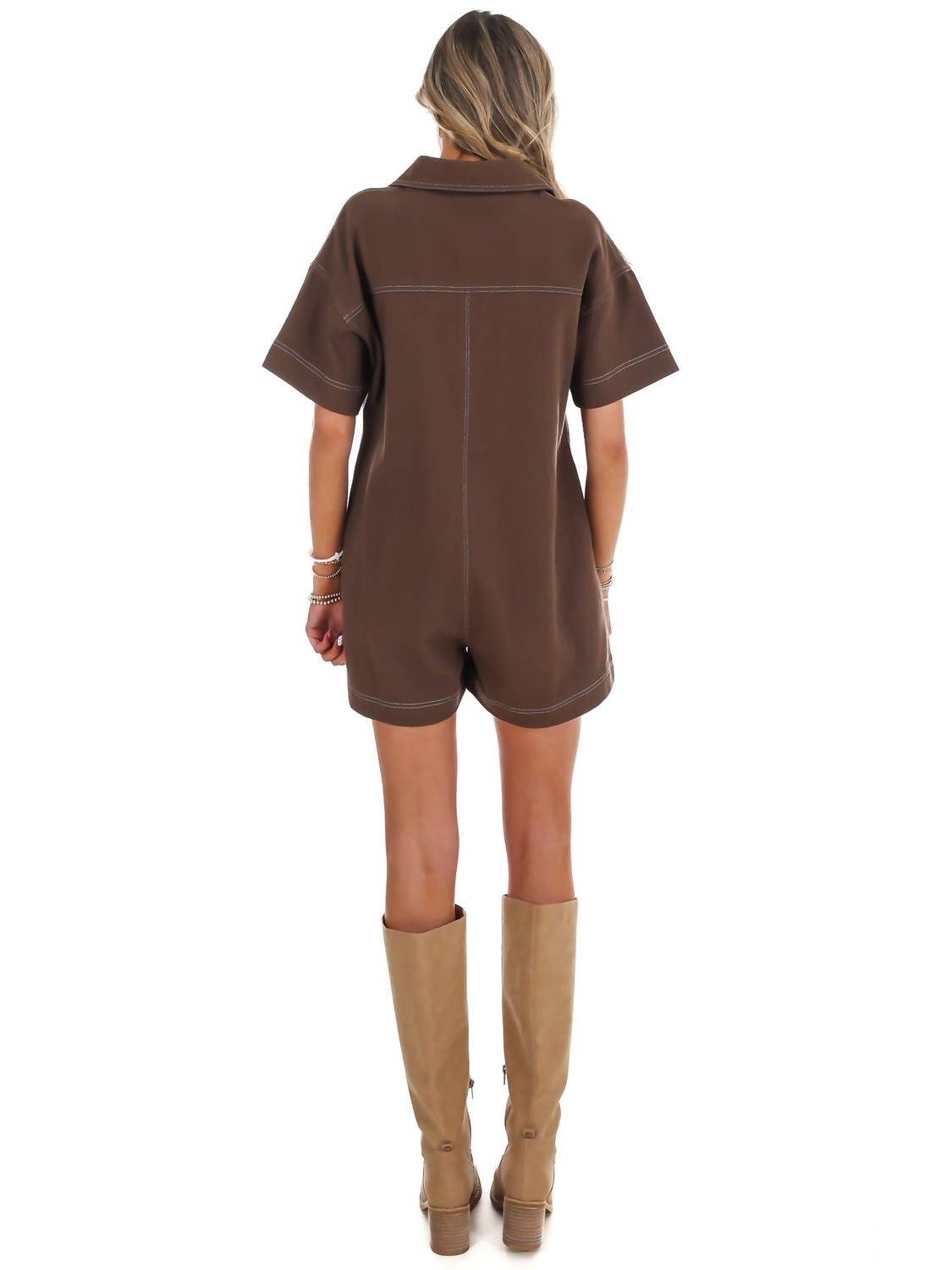 Contrast Stitch Twill Romper