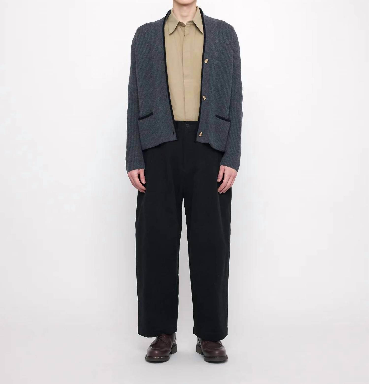 7115 by SZEKI - V-neck Pockets Trimmed Cardigan - Rack Hunt