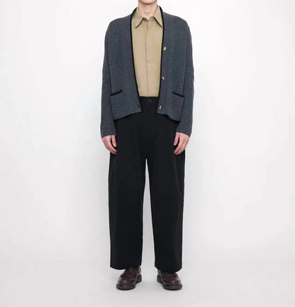 7115 by SZEKI - V-neck Pockets Trimmed Cardigan - Rack Hunt