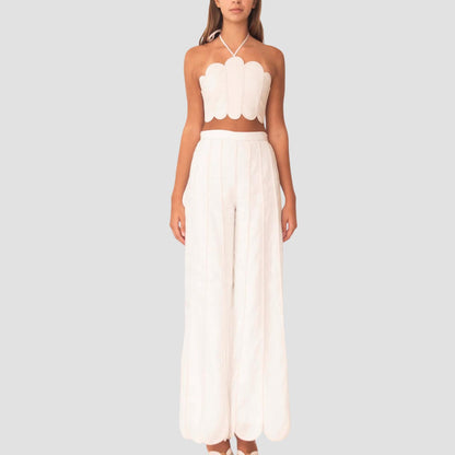 Coconut Scalloped Wide Leg Pant