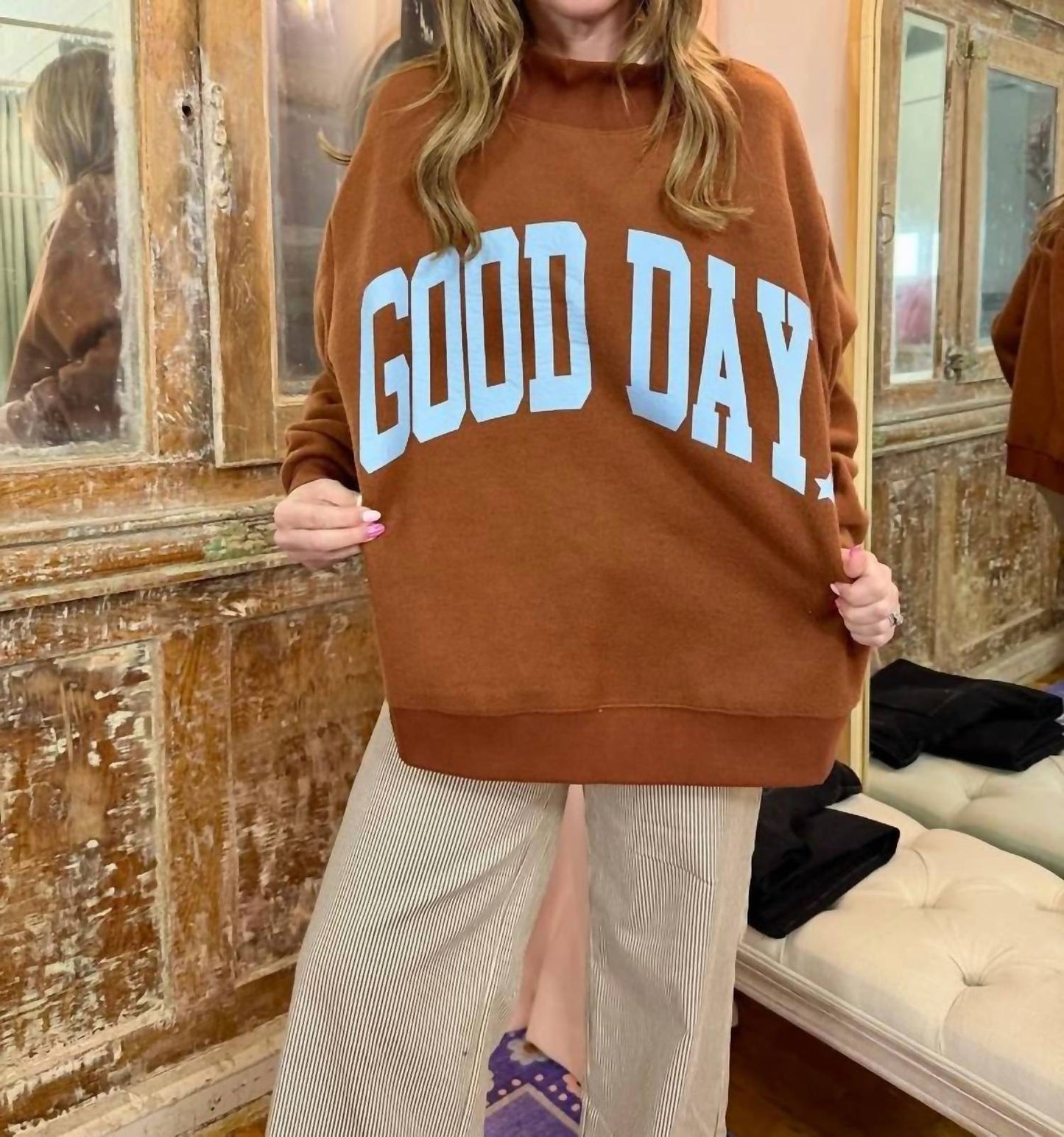 Good Day Polka Dot Reversible Mock Neck Sweatshirt