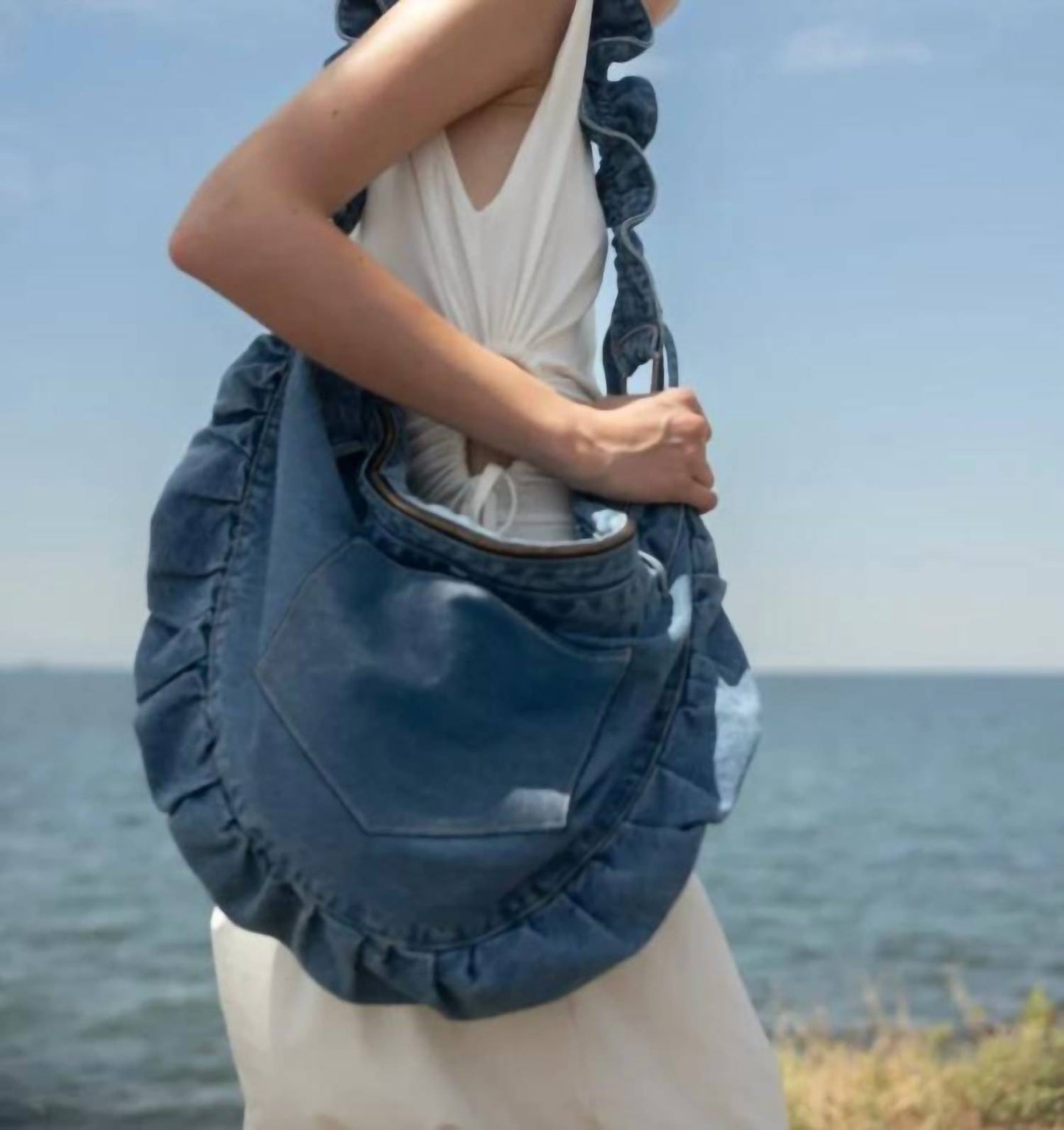 Women's Ruffle Denim Crossbody Bag