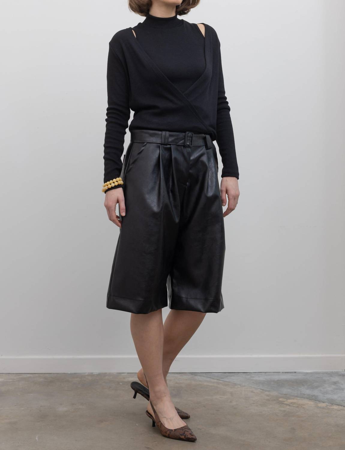 Vegan Leather Belted Bermuda Shorts