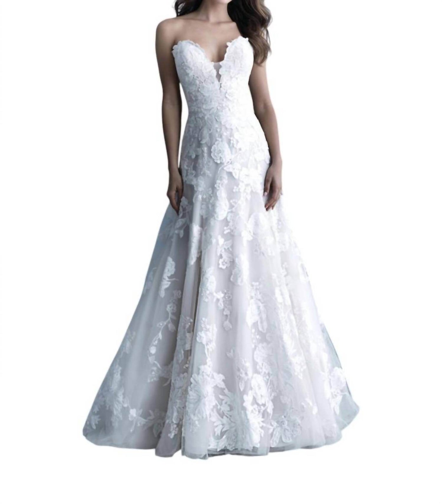 Allure Bridals - Strapless A-Line Wedding Gown with Floral Appliques - Rack Hunt -