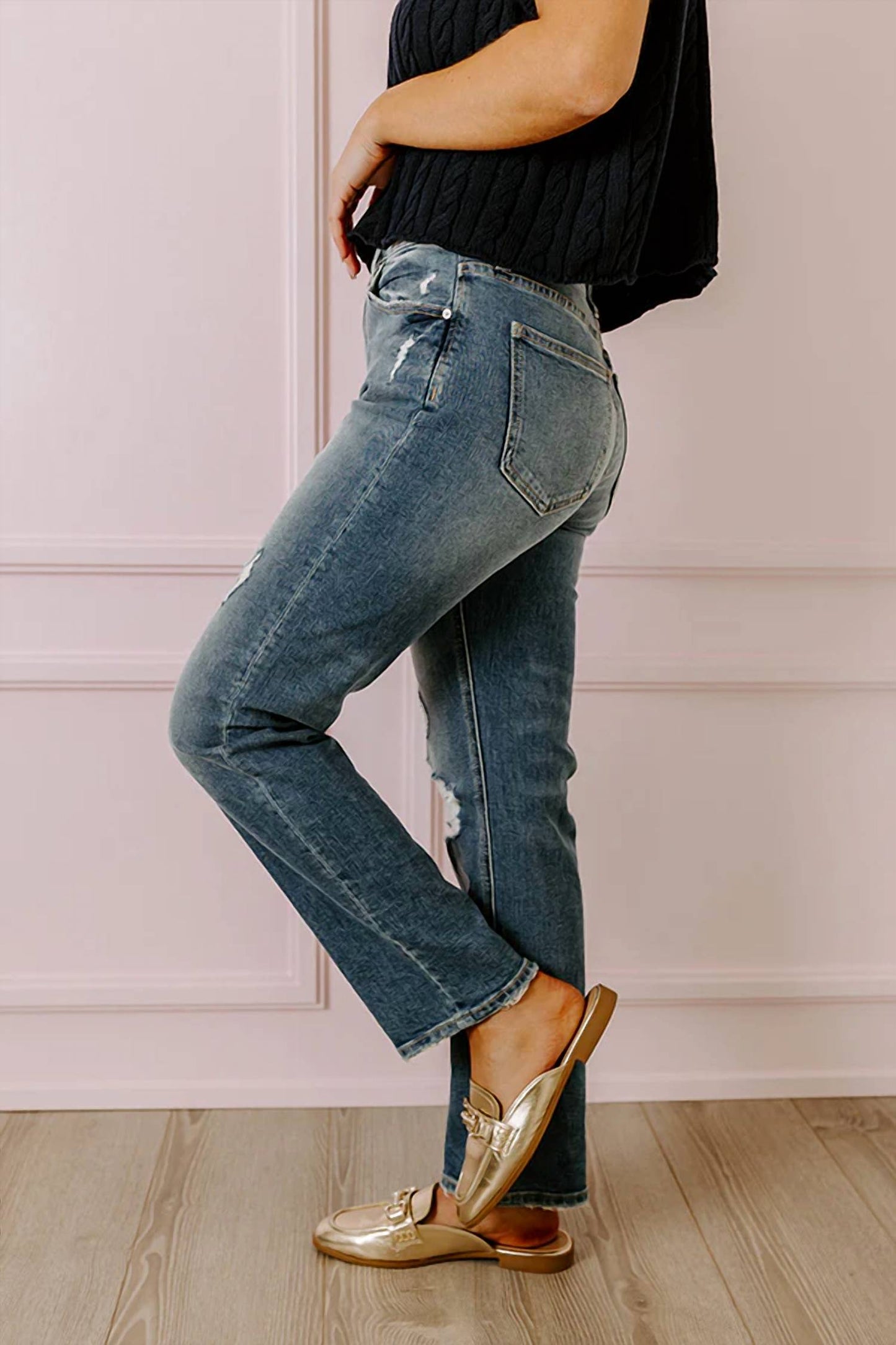 Reese High Waist Distressed Straight Leg Jeans