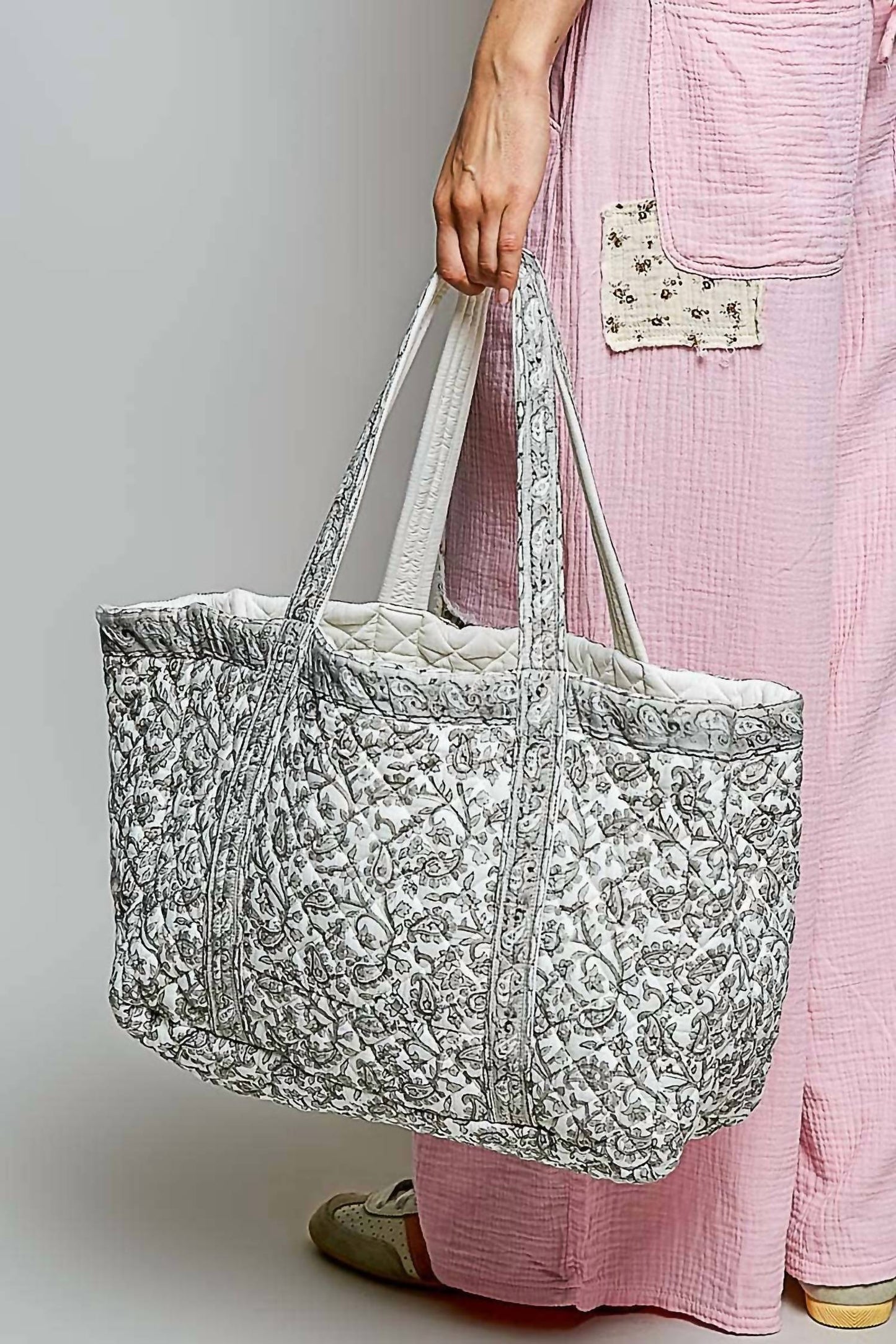 Women's Hand Block-printed Quilted Floral Tote Bag