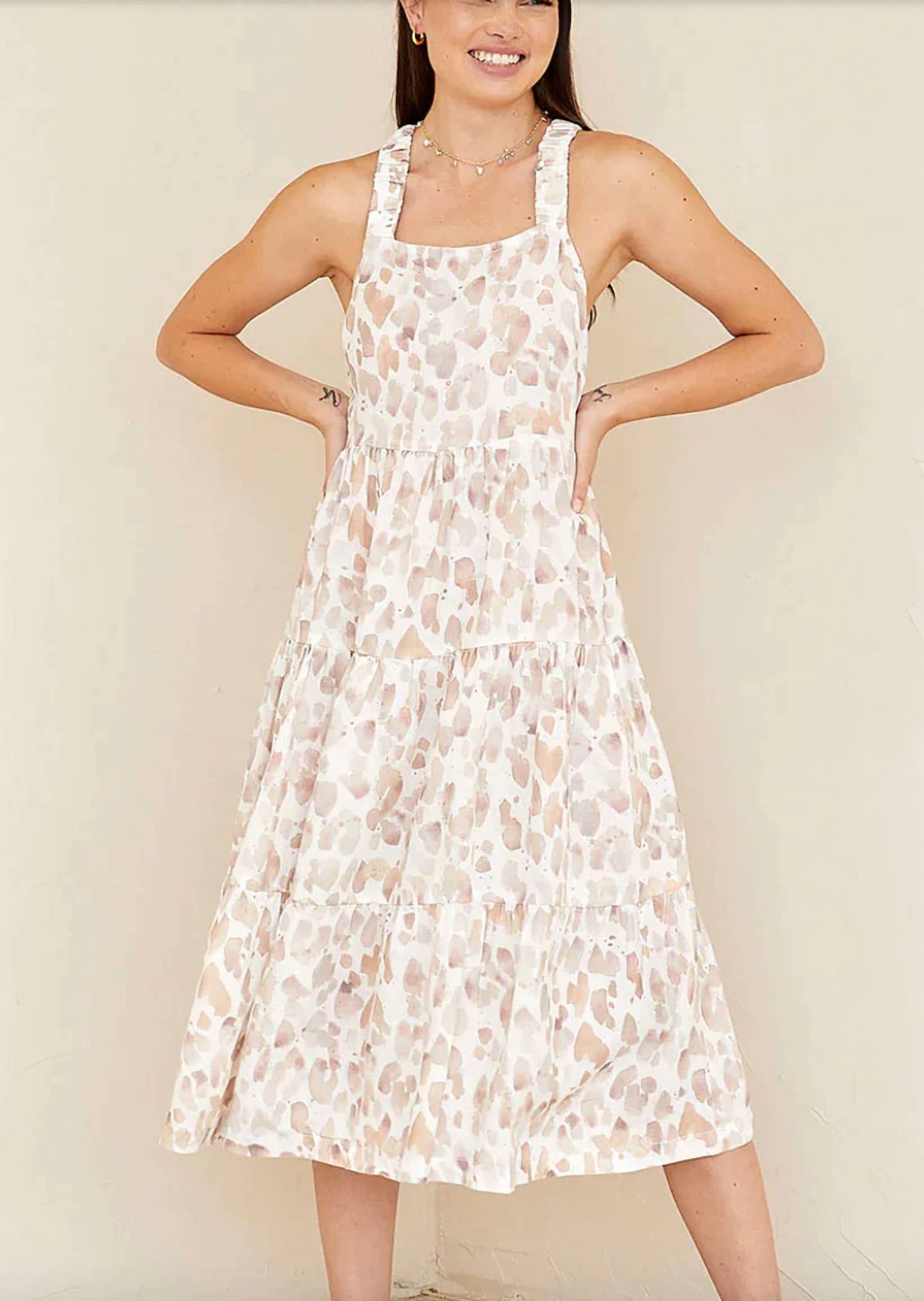 Scrunch Strap Tiered Midi Dress