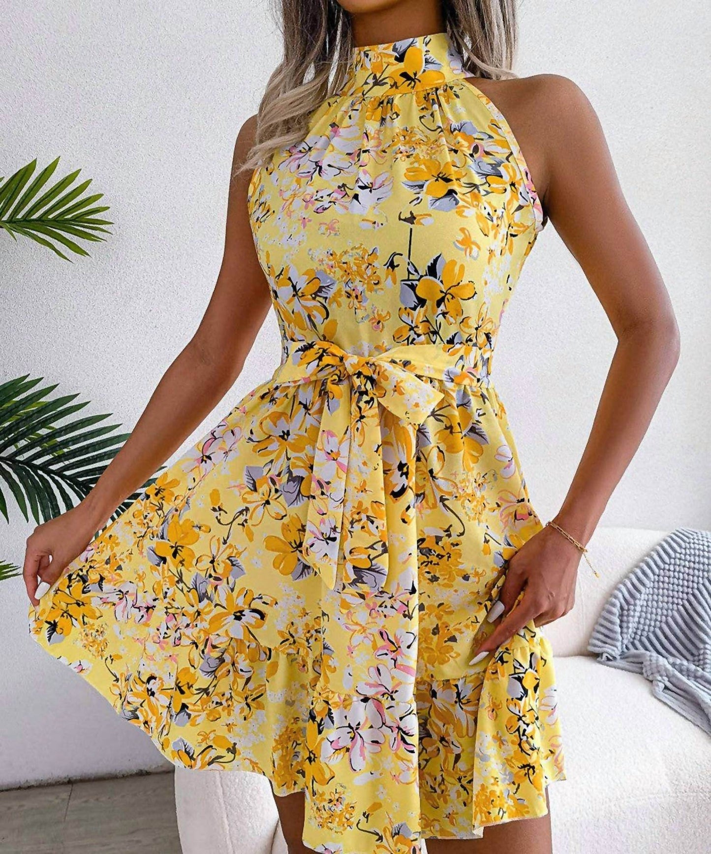 Aria Romance - Lace Up Floral Dress With Large Flounces - Rack Hunt
