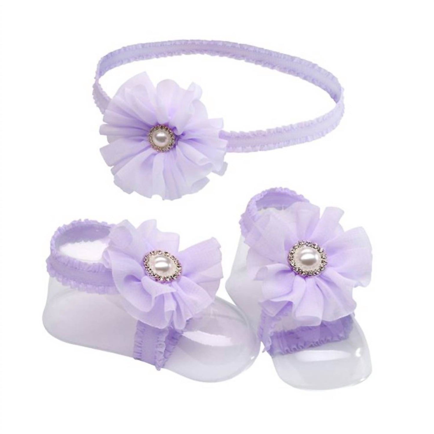 Cherished Moments - Baby Girls Barefoot Sandal Set Headband - Rack Hunt -