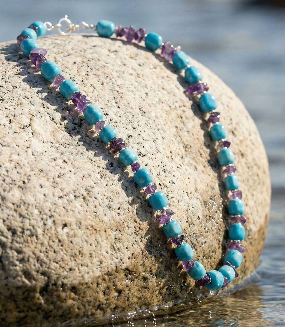Women's Larimar And Amethyst Beaded Necklace