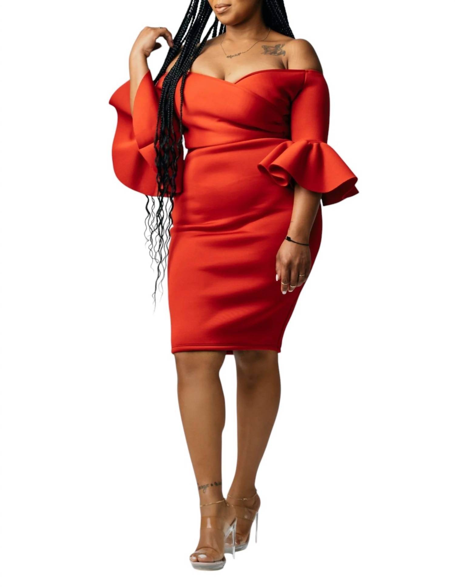 Vavavoom - OFF THE SHOULDER 3/4 MIDI DRESS - Rack Hunt -