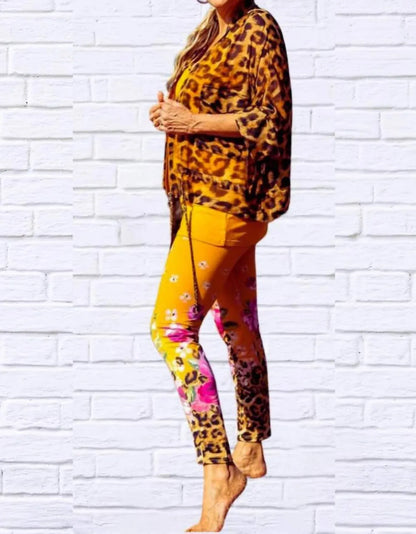 Calypso - Daniela Sienna Print Stretch Knit Leggings - Rack Hunt