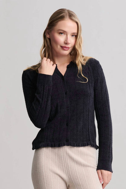 Cozychic Ultra Lite Cable Knit Cardigan With Ruffle