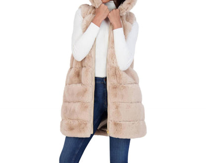 Hooded Quilted Faux Fur Vest