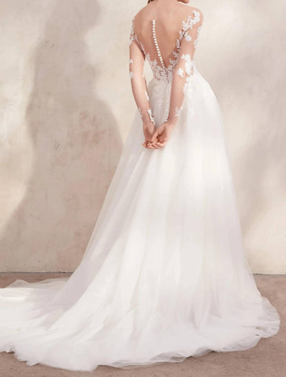 Clarabella Long Sleeve Tulle Wedding Ball Gown