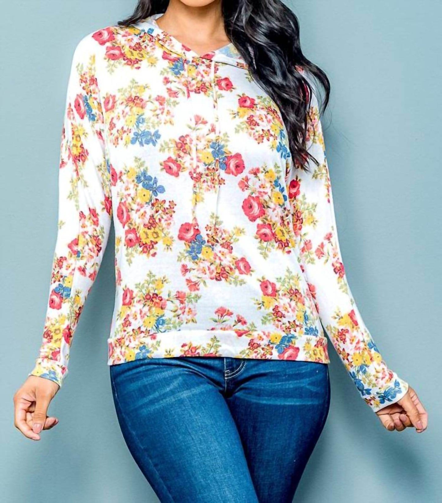 Love Spell - Soft Knit Floral Hoodie With Drawstrings - Rack Hunt -