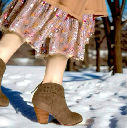 Violet & Red - Women's Lazer Cut Topline Boho Chic Heeled Bootie - Rack Hunt