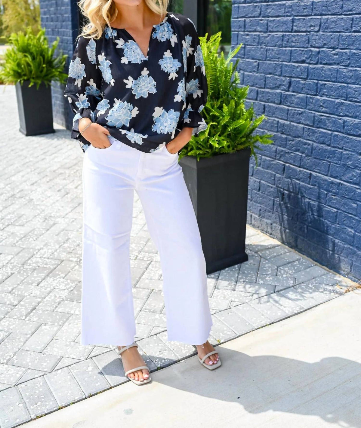 Midnight Floral Peasant Top