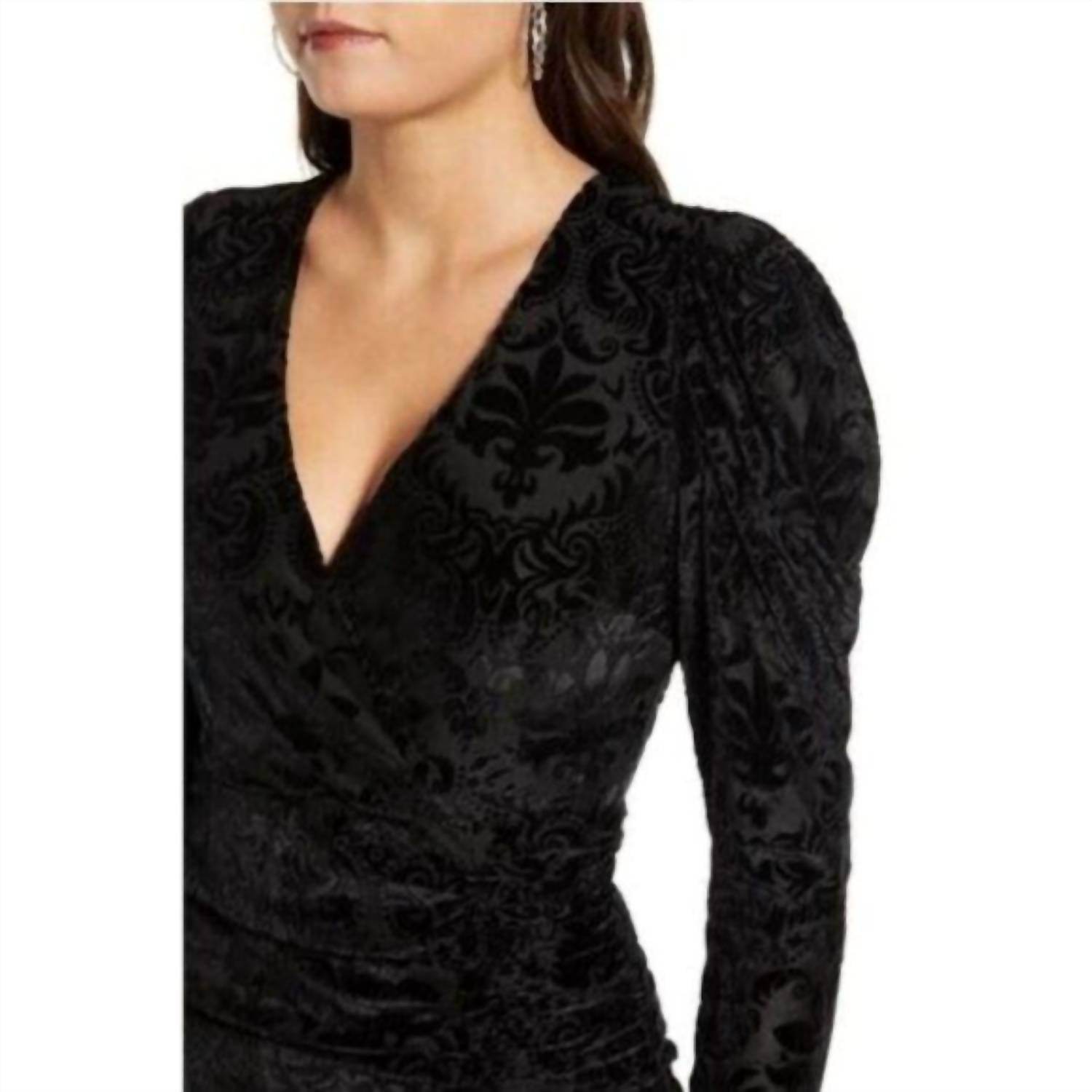 All in Favor - Long Sleeve Velvet Burnout Bodycon Ruched Dress - Rack Hunt
