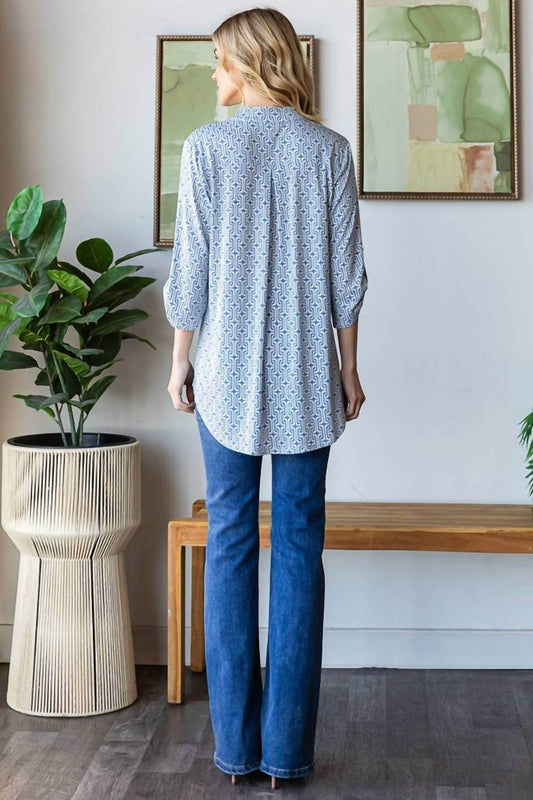 Heimish USA - Women's Roll Up Sleeve Mandarin Top - Rack Hunt -