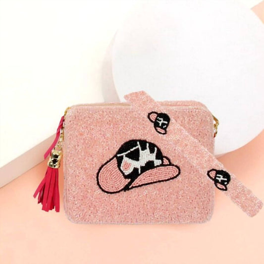 Beaded Cowboy Hat Accented Rectangle Tassel Crossbody Bag