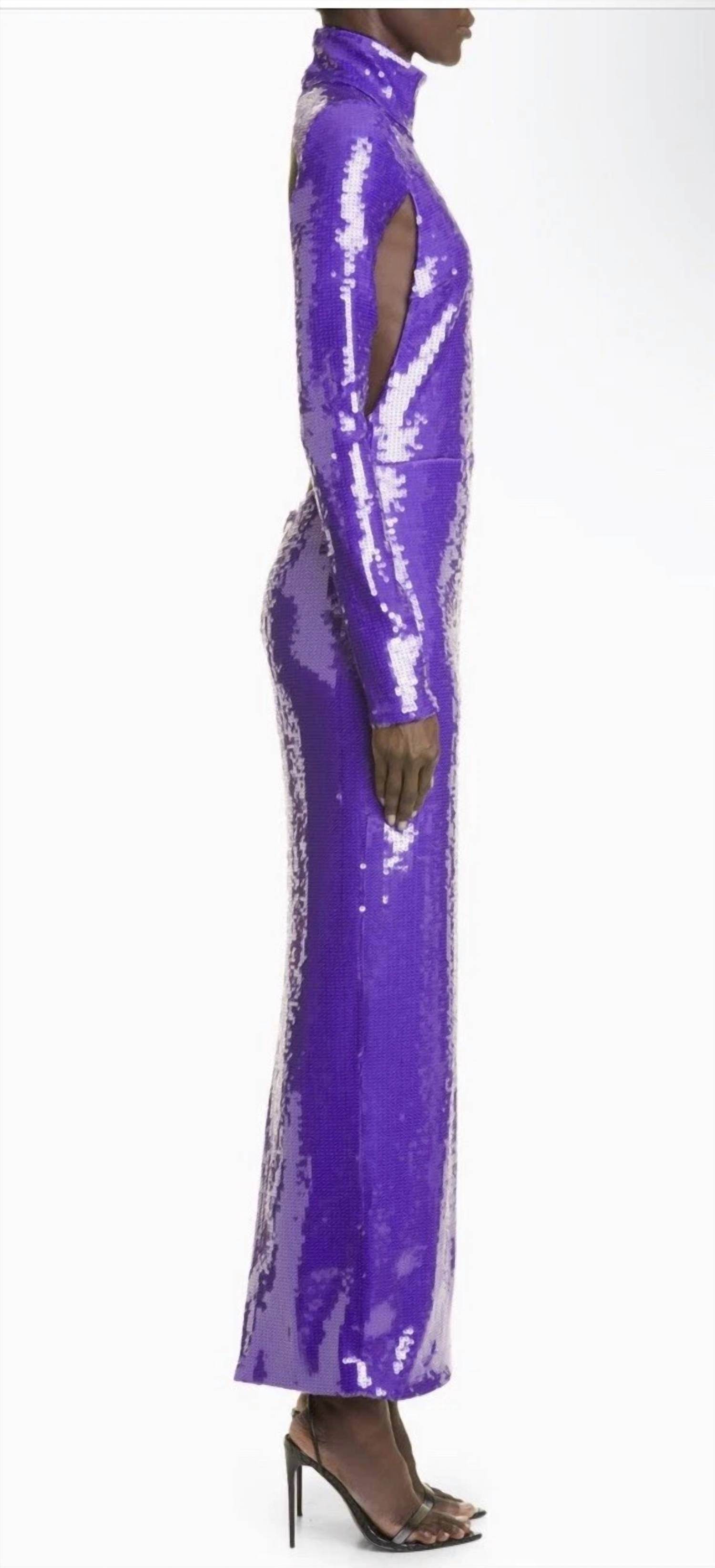 LaQuan Smith - Sequin Mock Neck Long Sleeve Cutout Column Gown - Rack Hunt -