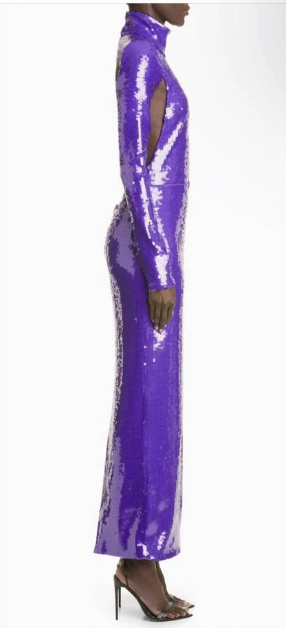 LaQuan Smith - Sequin Mock Neck Long Sleeve Cutout Column Gown - Rack Hunt