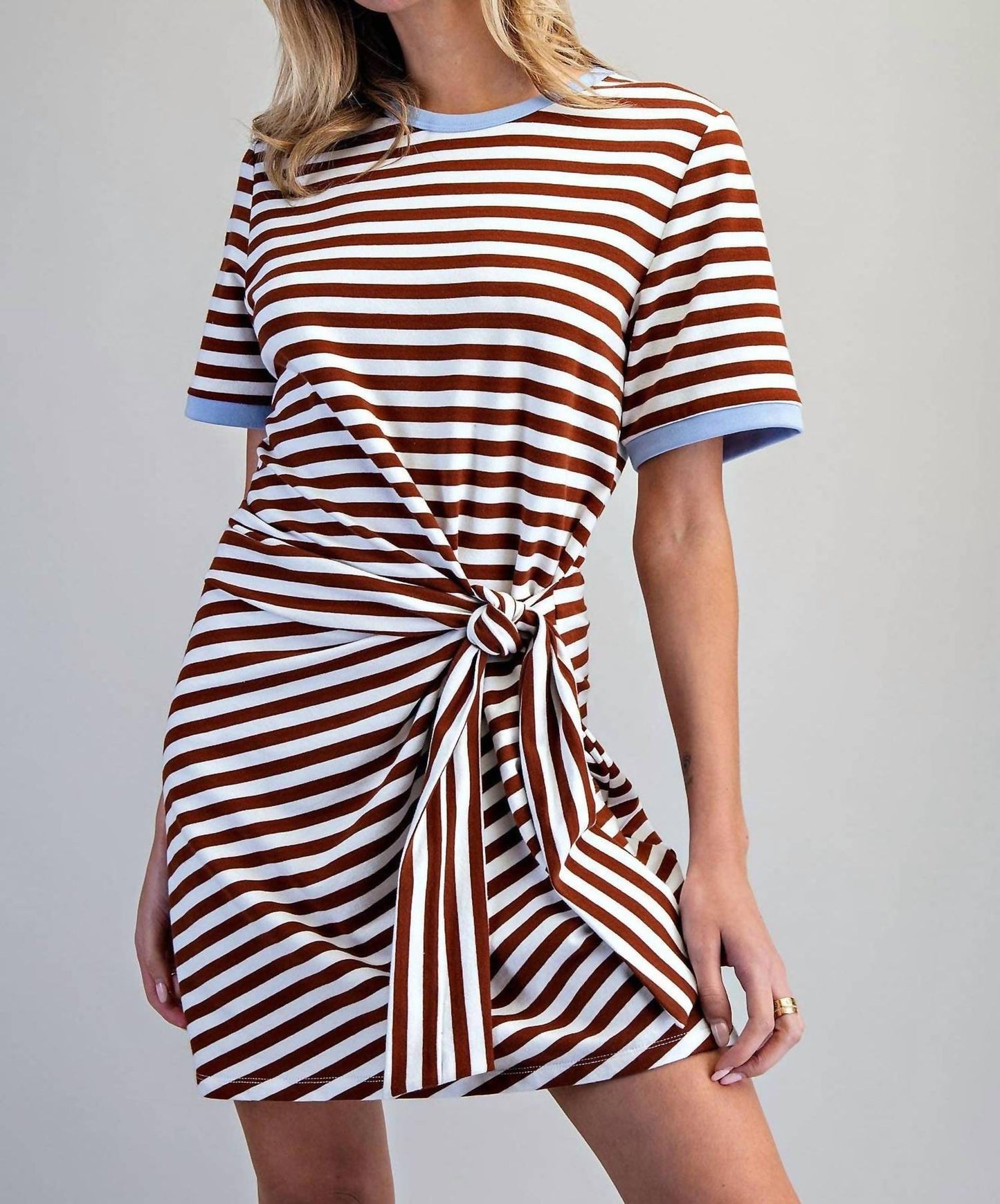 Striped Waist Tie Mini Dress