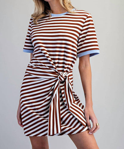 Striped Waist Tie Mini Dress