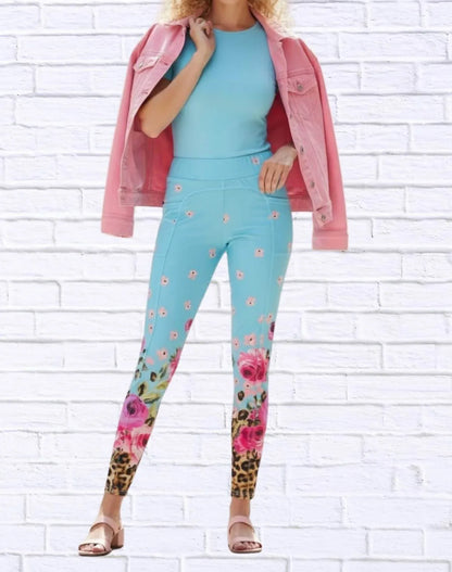 Calypso - Daniela Sienna Print Stretch Knit Leggings - Rack Hunt
