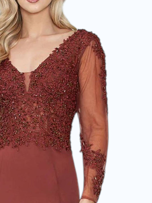 Mother Of The Bride Long Sleeve Beaded Evening Gown