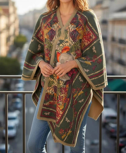 Printed Wool Poncho Cape