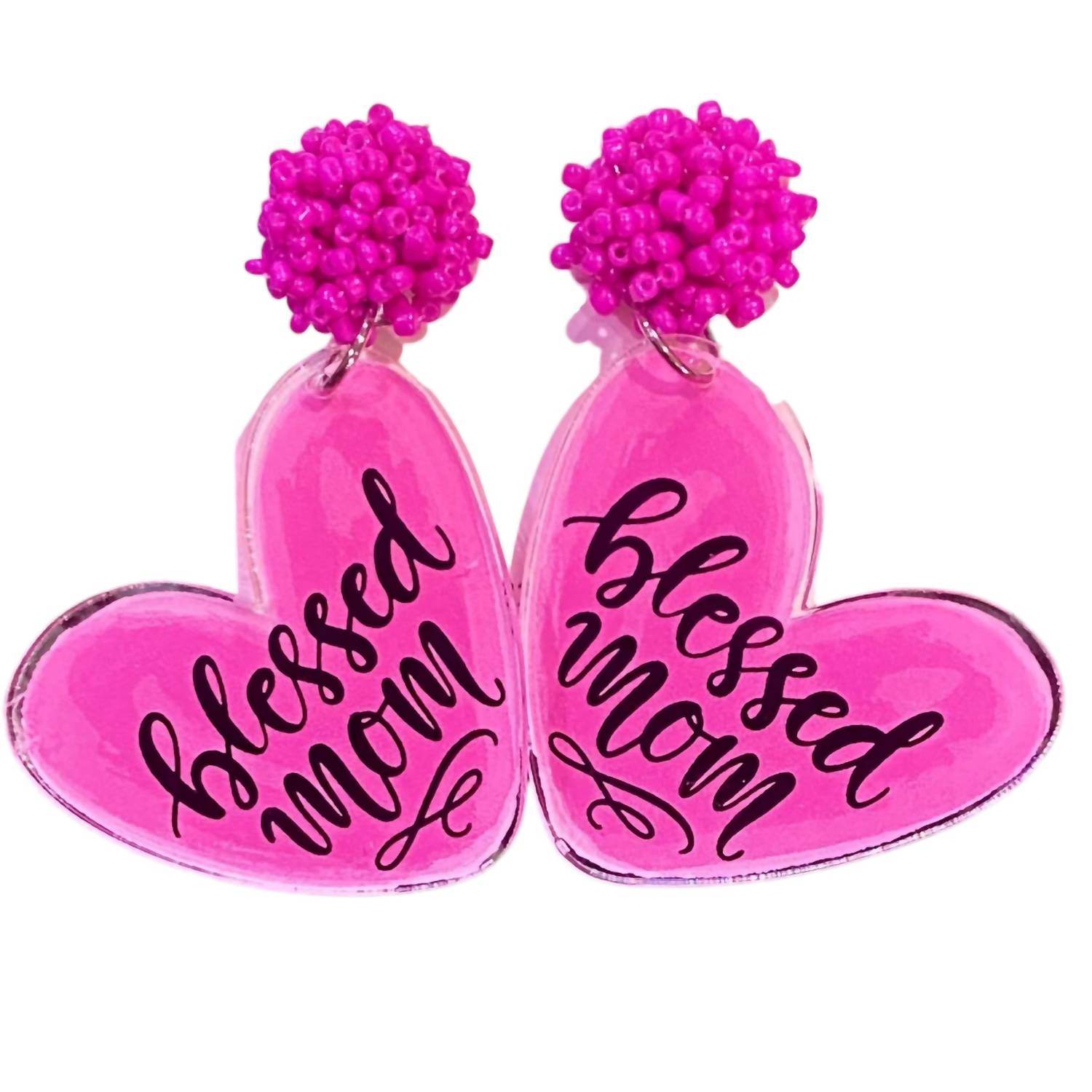 Jamie's Jems Design - Women's Blessed Mom Heart Statement Earrings - Rack Hunt -