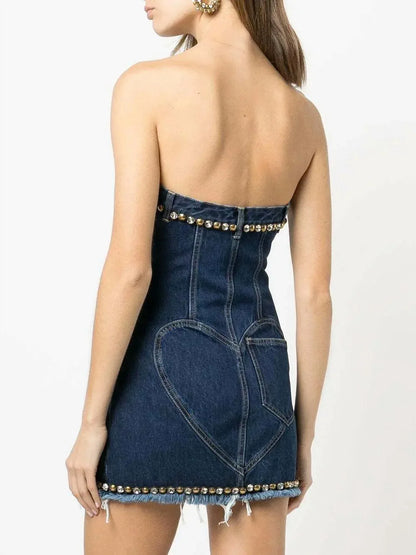 AREA - Strapless Crystal Embellished Denim Mini Dress - Rack Hunt
