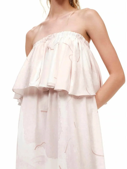 Kourbela - Abstract Silkiness Maxi Ruffled Strapless Dress - Rack Hunt