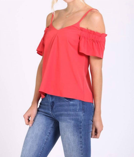 Ruffle Sleeve Cold Shoulder Top