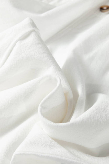 Elastic Waist Button Pleated Detail Wide Leg Pants