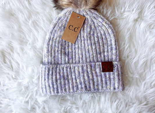 Women's Soft Ribbed Fur Pom Beanie