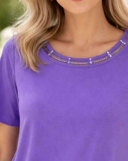 Bling Collar Short Sleeve Top