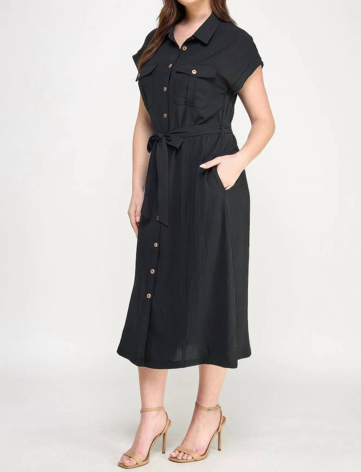 Front Tied Buttoned Short Sleeve Dress